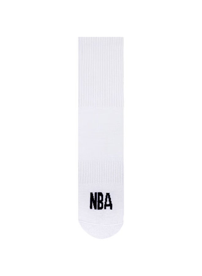 NBA Men'S Casual Sports Socks, Long Tube Pure White Combed Cotton Socks, High Tube Embroidered Basketball Running Socks, 3 Pairs - Image 3