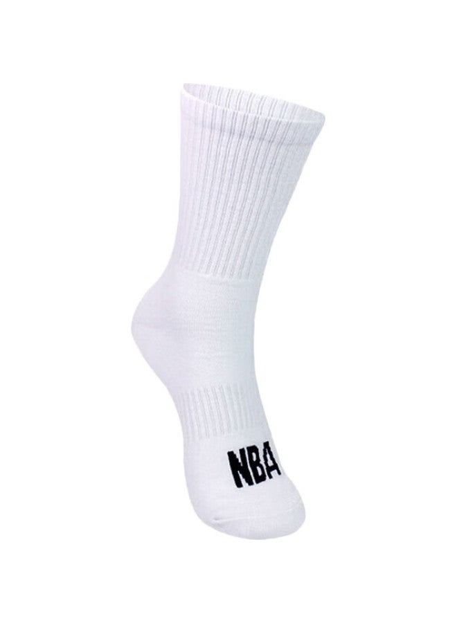 NBA Men'S Casual Sports Socks, Long Tube Pure White Combed Cotton Socks, High Tube Embroidered Basketball Running Socks, 3 Pairs - Image 1