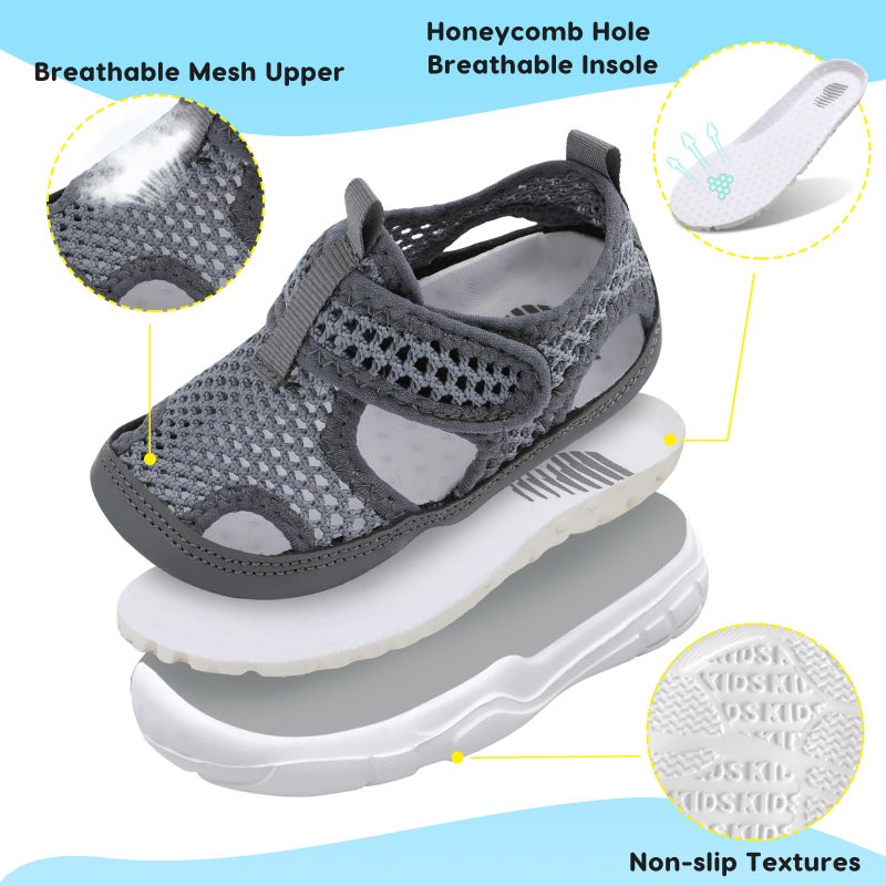 BARERUN Kids Boys Girls Water Shoes Comfort Closed-Toe Sport Athletic Toddler Sandal Aqua Lightweight Walking Outdoor Shoes Grey Toddler Size 7-7.5 - Image 3
