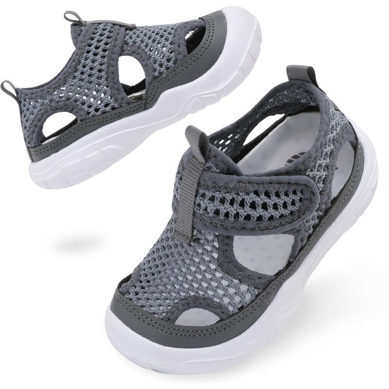 BARERUN Kids Boys Girls Water Shoes Comfort Closed-Toe Sport Athletic Toddler Sandal Aqua Lightweight Walking Outdoor Shoes Grey Toddler Size 7-7.5 - Image 1