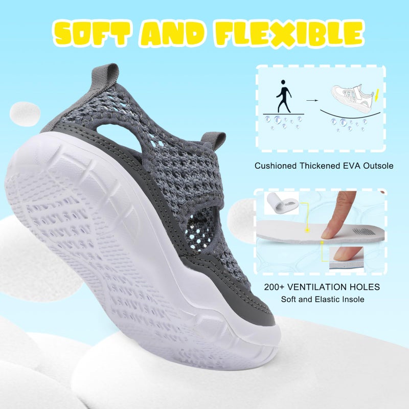 BARERUN Kids Boys Girls Water Shoes Comfort Closed-Toe Sport Athletic Toddler Sandal Aqua Lightweight Walking Outdoor Shoes Grey Toddler Size 7-7.5 - Image 4