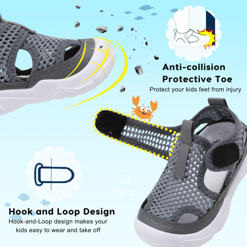 BARERUN Kids Boys Girls Water Shoes Comfort Closed-Toe Sport Athletic Toddler Sandal Aqua Lightweight Walking Outdoor Shoes Grey Toddler Size 7-7.5 - Image 5