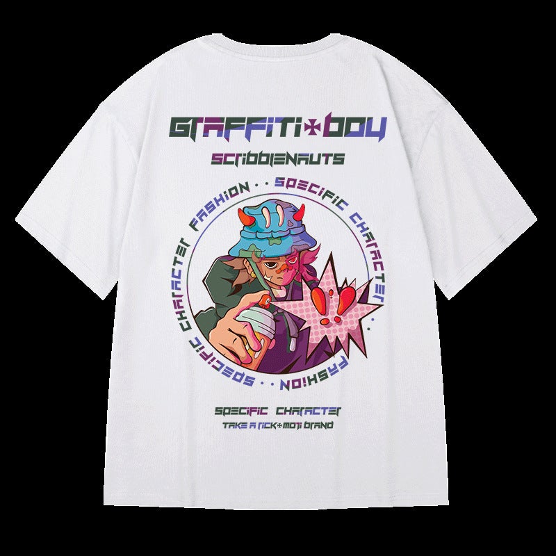 American Style Retro Teenager T-Shirt Men'S Street Fashion Bf Style Casual Loose Short Sleeve Large Size Oversize Half Sleeve - Image 5