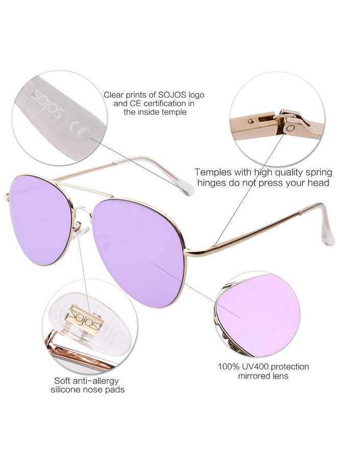 Sojos Classic Aviator Sunglasses For Women Men Metal Frame Spring Hinges Sj1030 Gold Purple  - Image 4