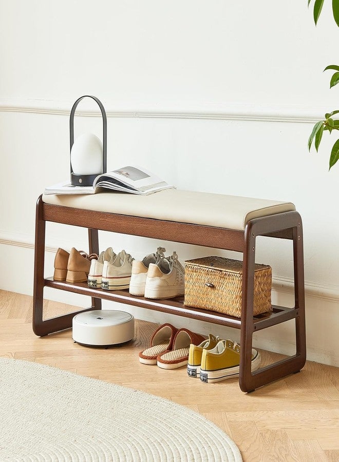 Md Decor Mid-Century Elegant Wooden Shoe Bench with Padded Seat - 2-Tier Shoe Rack for Entryway, Living Room, or Bedroom - Durable and Stylish Storage Solution (39.5) - Image 3