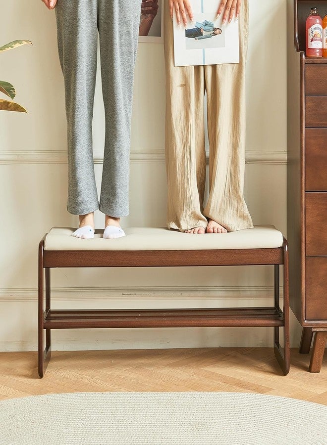 Md Decor Mid-Century Elegant Wooden Shoe Bench with Padded Seat - 2-Tier Shoe Rack for Entryway, Living Room, or Bedroom - Durable and Stylish Storage Solution (39.5) - Image 2