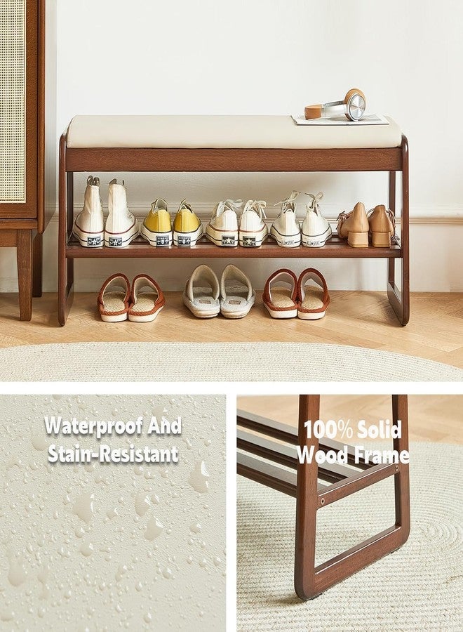Md Decor Mid-Century Elegant Wooden Shoe Bench with Padded Seat - 2-Tier Shoe Rack for Entryway, Living Room, or Bedroom - Durable and Stylish Storage Solution (39.5) - Image 5