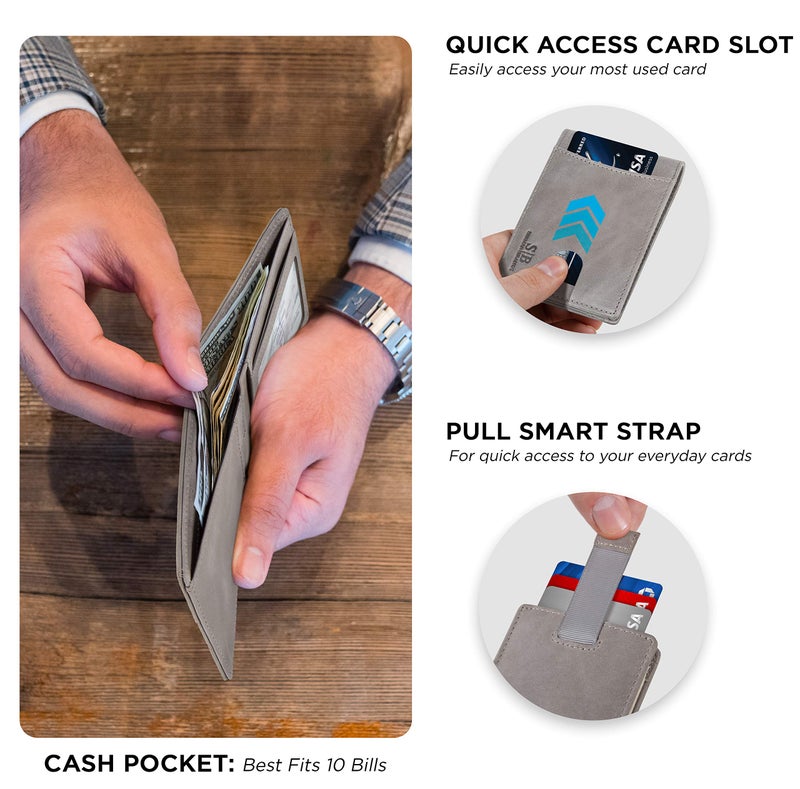 SERMAN BRANDS RFID Blocking Slim Bifold Genuine Leather Thin Minimalist Front Pocket Wallets for Men Billfold Wallet Men Gift (Slate Gray 2.0) - Image 4