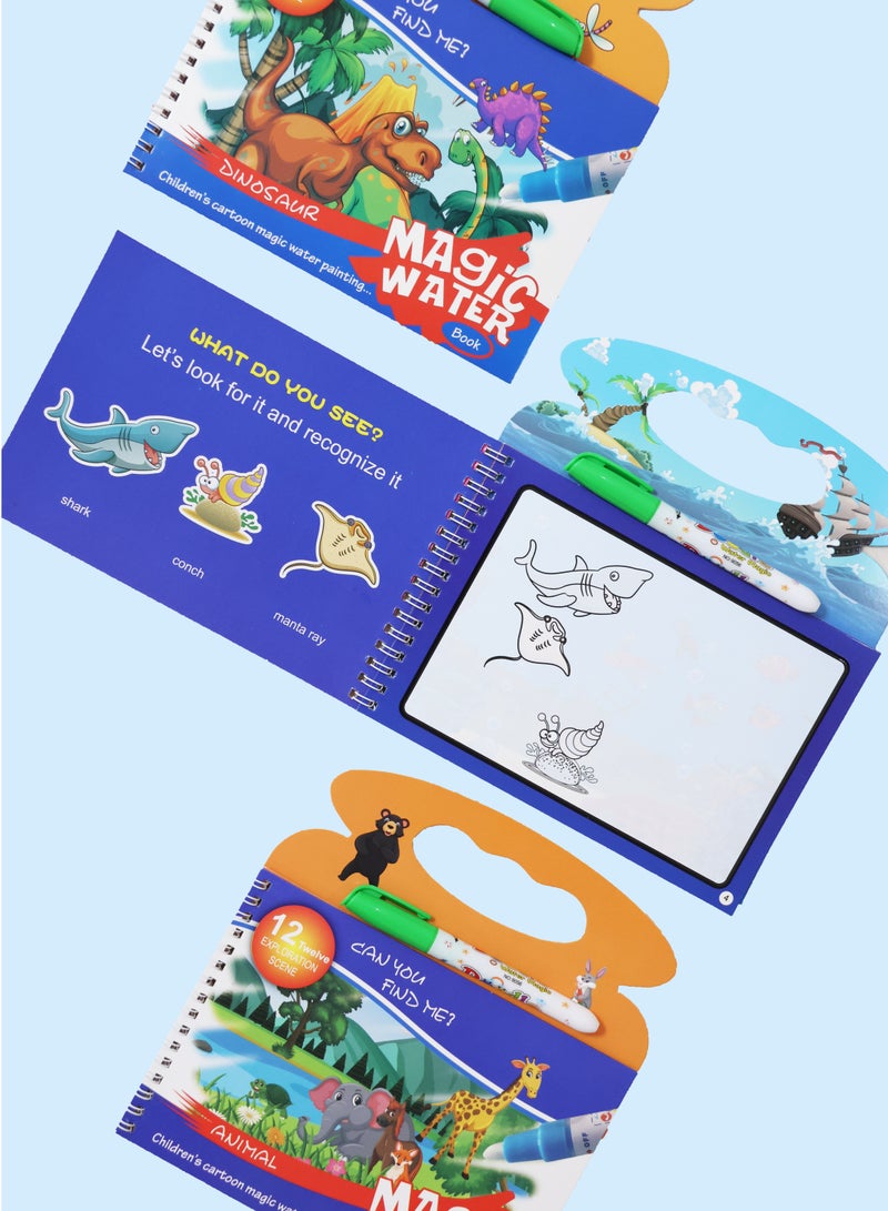 3Pcs Magic Water Colouring Book，Magic Water Drawing Book, Reusable Painting Book, Education Doodle Painting Toys for Kids Boys Girls Ages 2-5 Years Learning Gifts - Image 2