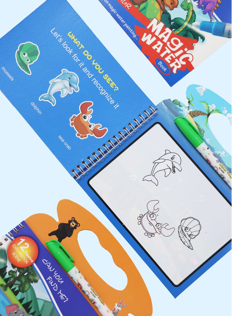 3Pcs Magic Water Colouring Book，Magic Water Drawing Book, Reusable Painting Book, Education Doodle Painting Toys for Kids Boys Girls Ages 2-5 Years Learning Gifts - Image 3