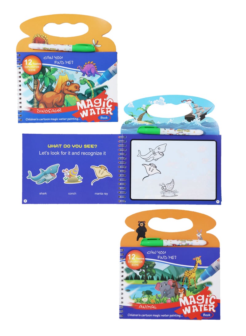 3Pcs Magic Water Colouring Book，Magic Water Drawing Book, Reusable Painting Book, Education Doodle Painting Toys for Kids Boys Girls Ages 2-5 Years Learning Gifts - Image 4