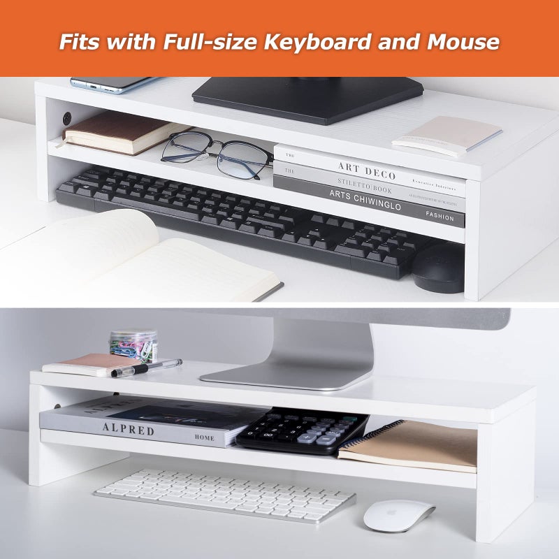 BEYGORM Monitor Stand Riser White, 21.6 inch 2 Tiers Wood Desk Shelf Computer Screen Stand with Storage for Desktop Laptop/Screen/TV/PC/Printer, Desk Shelf Organizer 21.6" L x 7.8" W x 5.2" H - Image 3