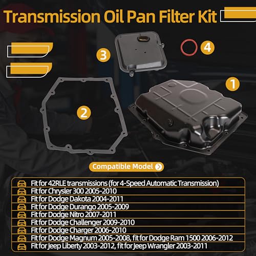 JAVOUKA Transmission Oil Pan Kit with Filter & Gasket, for 42RLE Transmission, for Dodge Dakota Durango Nitro Challenger Charger Magnum, for Jeep Liberty Wrangler, #52852912AC 265-818 - Image 3