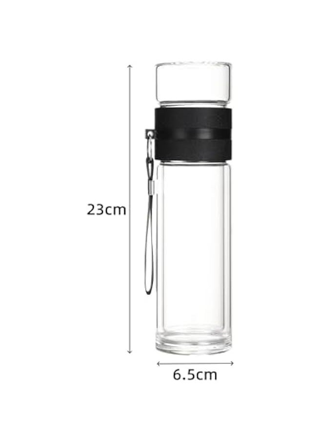 TRASSLE Tea Infuser Bottle, 450ml Double Wall Glass Water Bottle Travel Tea Mug with Stainless Steel Filter Tea and Water Separation High Borosilicate Glass Water Bottle for Loose Tea Flower Tea  - Image 2
