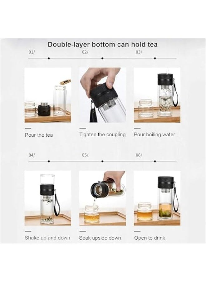 TRASSLE Tea Infuser Bottle, 450ml Double Wall Glass Water Bottle Travel Tea Mug with Stainless Steel Filter Tea and Water Separation High Borosilicate Glass Water Bottle for Loose Tea Flower Tea  - Image 3