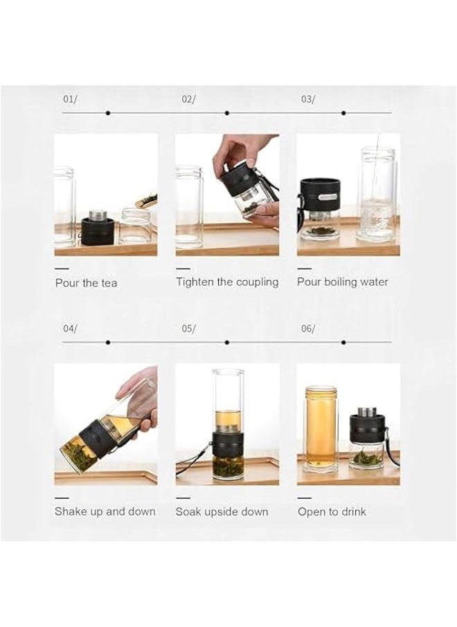 TRASSLE Tea Infuser Bottle, 450ml Double Wall Glass Water Bottle Travel Tea Mug with Stainless Steel Filter Tea and Water Separation High Borosilicate Glass Water Bottle for Loose Tea Flower Tea  - Image 4