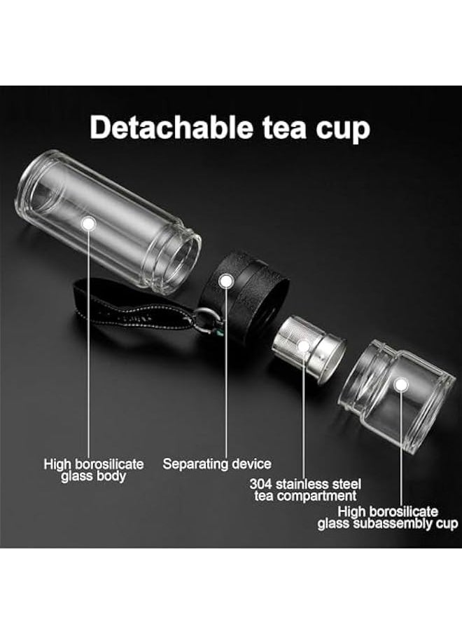 TRASSLE Tea Infuser Bottle, 450ml Double Wall Glass Water Bottle Travel Tea Mug with Stainless Steel Filter Tea and Water Separation High Borosilicate Glass Water Bottle for Loose Tea Flower Tea  - Image 5