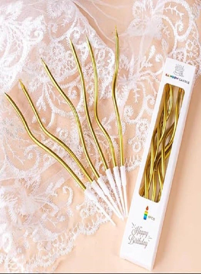 Twisty Gold Long Stick Candle Metallic Cake Cupcake Candles Cake Candles for Birthday, Wedding Party and Cake Decoration Pack of 6 - Image 4