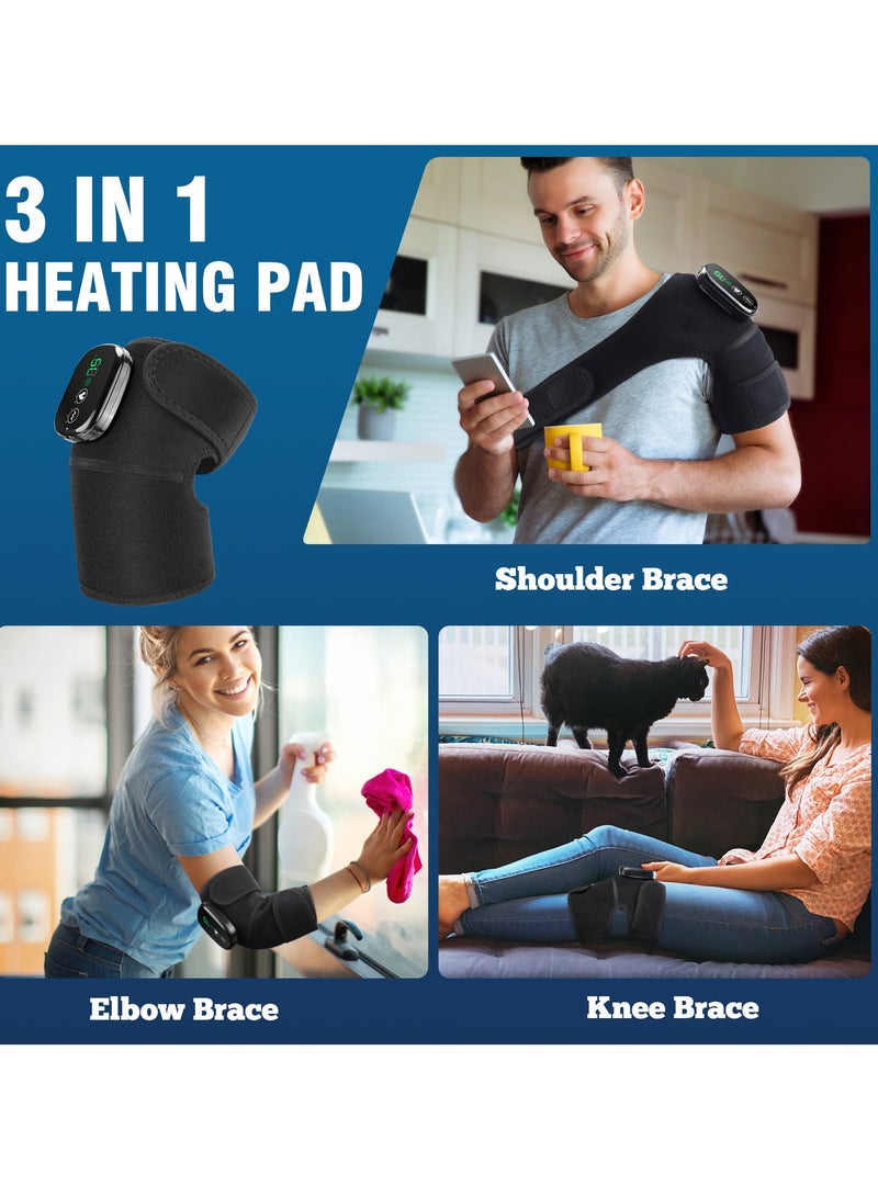 AROAQ Heated Knee Brace Support, Electric Heating Knee Massager, Far Infrared Joint Physiotherapy Elbow Knee Pad, Usb Charging Vibration Massage knee pad for Knee Injury Cramps Arthritis, (Type A-Black)  - Image 3