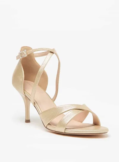 Flora Bella By Shoexpress Women Textured Ankle Strap Sandals with Stiletto Heels and Buckle Closure