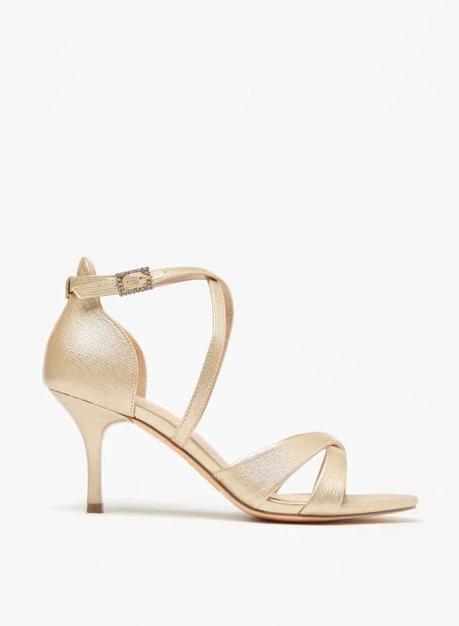 Flora Bella By Shoexpress Women Textured Ankle Strap Sandals with Stiletto Heels and Buckle Closure