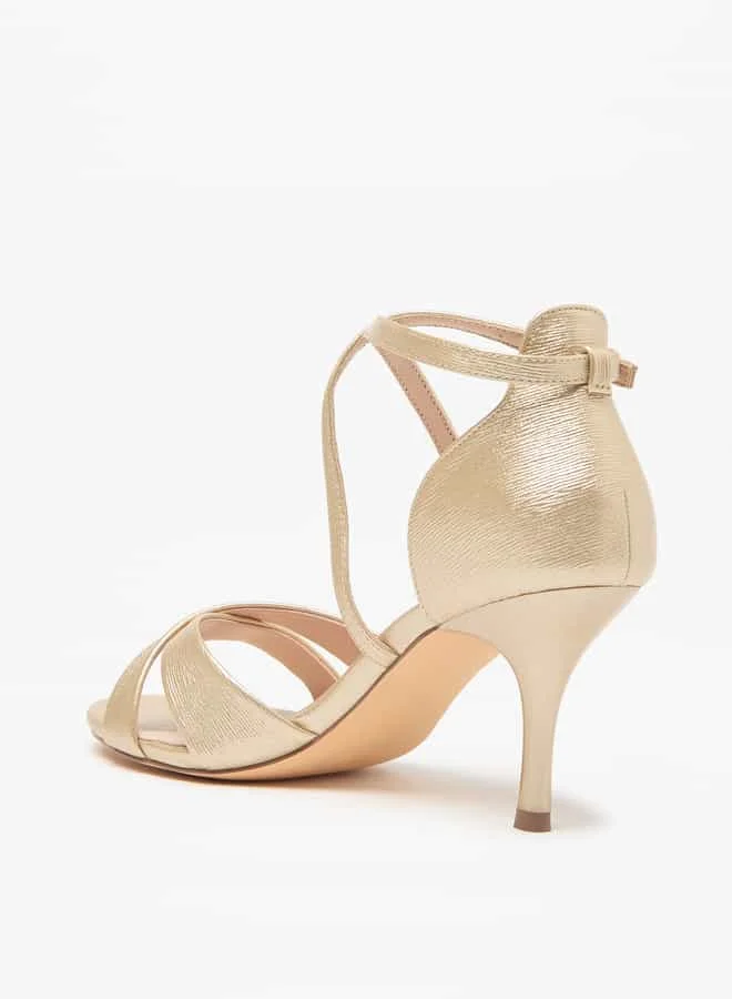 Flora Bella By Shoexpress Women Textured Ankle Strap Sandals with Stiletto Heels and Buckle Closure