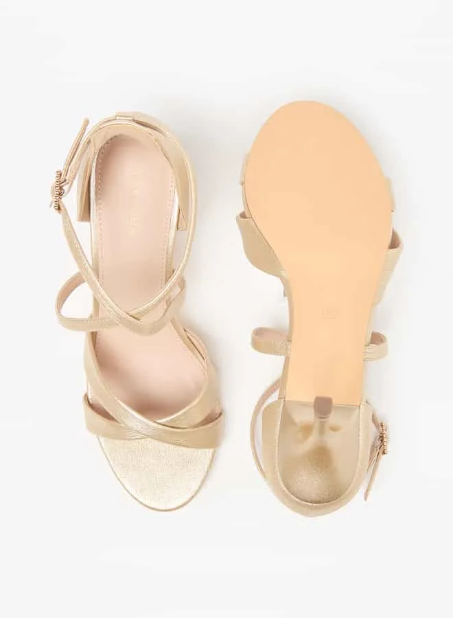 Flora Bella By Shoexpress Women Textured Ankle Strap Sandals with Stiletto Heels and Buckle Closure