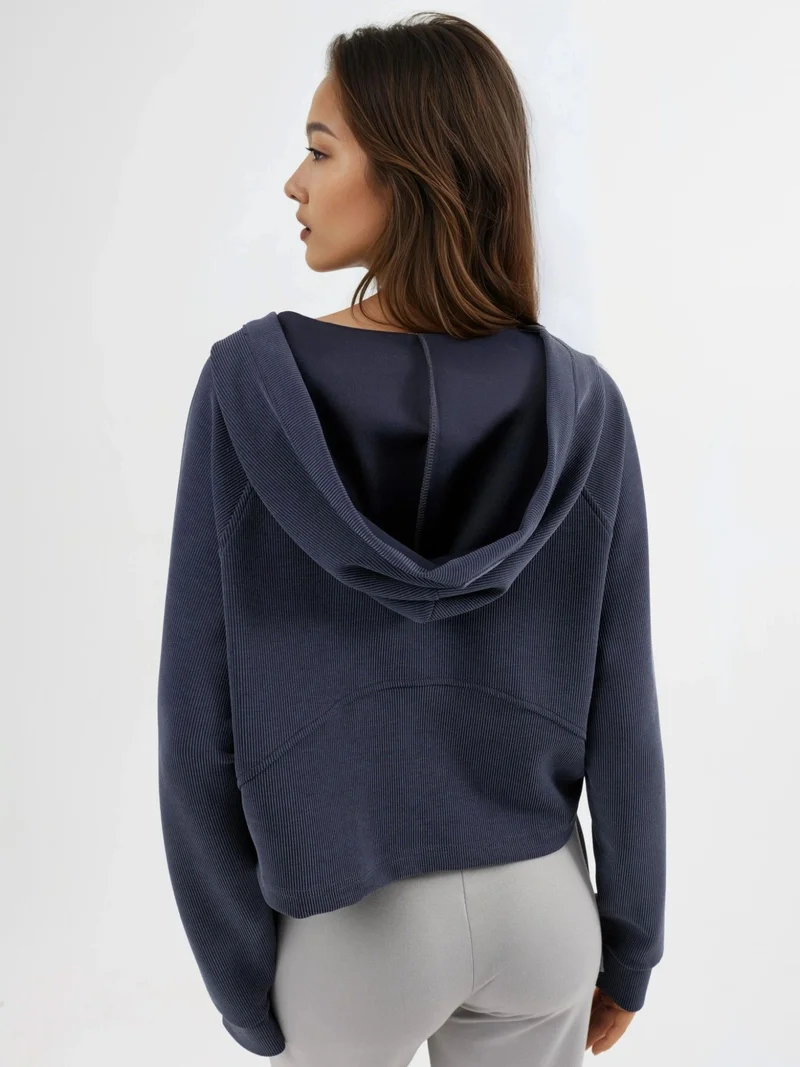 بوسيم سترة بوزم بسحاب كامل وغطاء رأس وجيوب