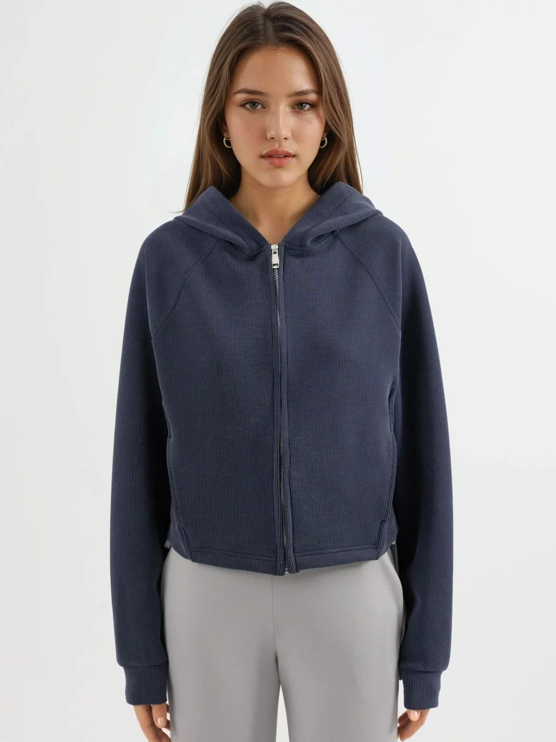 بوسيم سترة بوزم بسحاب كامل وغطاء رأس وجيوب