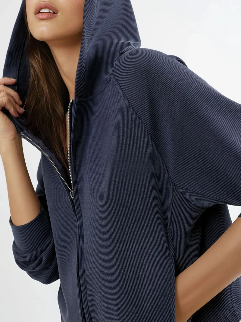 بوسيم سترة بوزم بسحاب كامل وغطاء رأس وجيوب