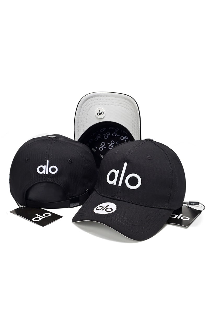 Alo Yoga Black Baseball Cap with White Alo Logo - Sleek Street Style