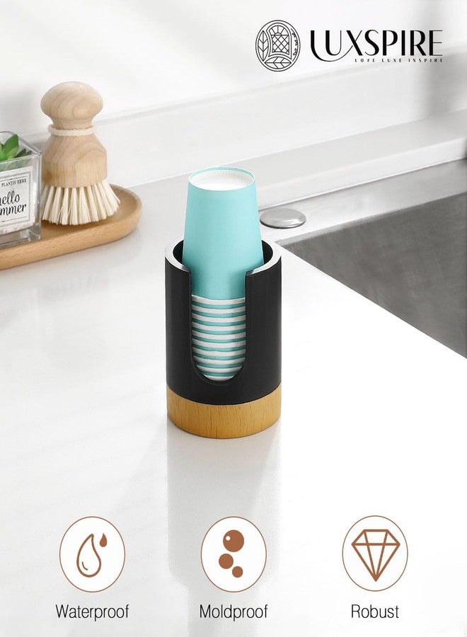 Luxspire Bathroom Cup Dispenser, 3oz Dixie Cup Dispenser, Guest Bathroom Essentials, Resin Cup Dispenser, Disposable Paper Cup Holder, Cotton Pad Holder, Bathroom Accessories - Matte Black - Image 2