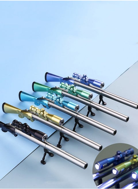 5 Pack Student Creative Shape Gel Pen 98K Eating Chicken Sniper Rifle Appearance Student Pen Replaceable Refill for Smooth Writing, Writing Signature Black Gel Pen with LED Light