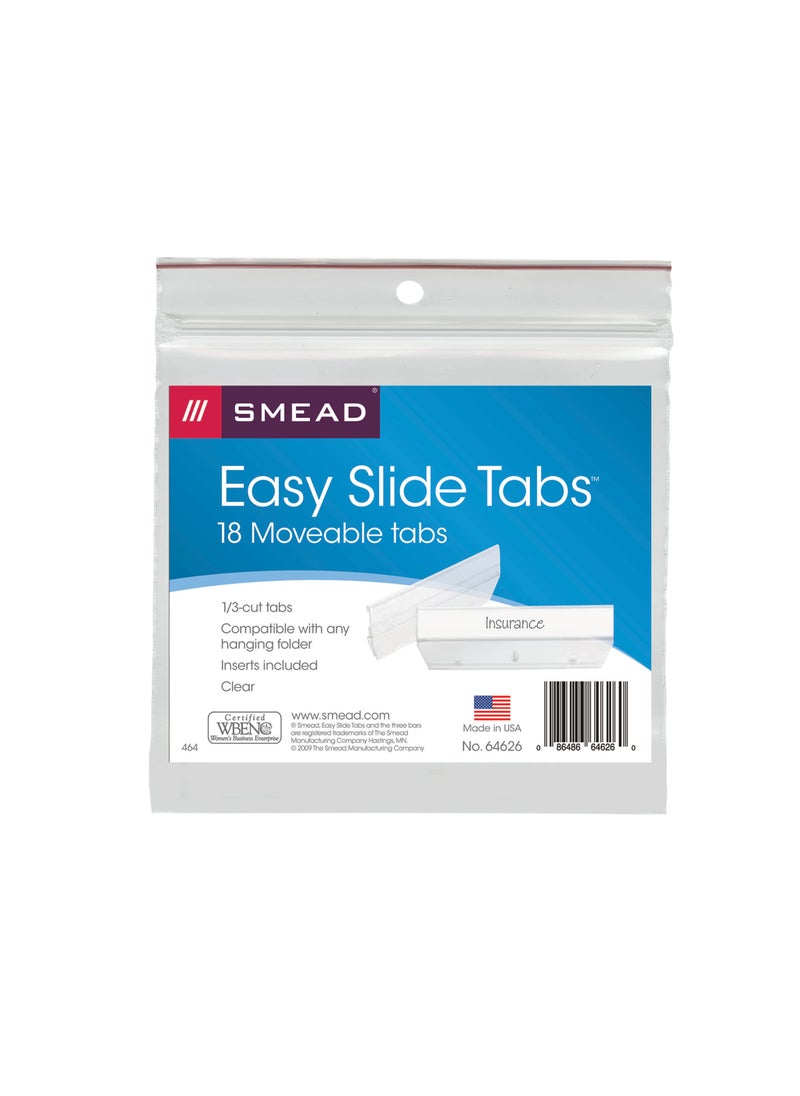 Smead Smead Easy Slide Tab, 1/3-Cut, Clear, 18 Per Pack (64626), Pack of 1  - Image 1