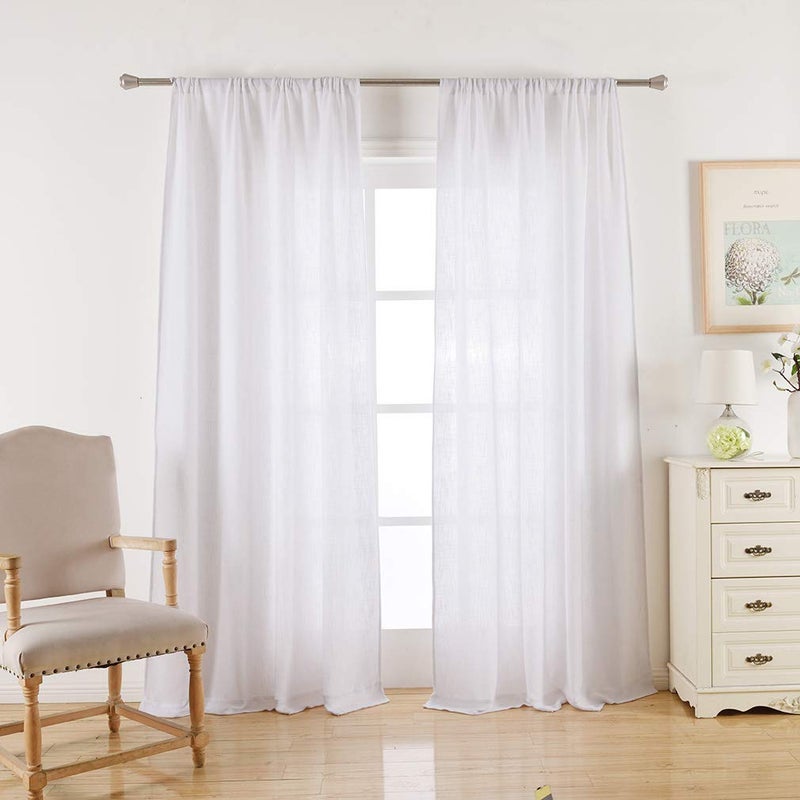 Valea Home Soft Burlap Natural Rod Pocket Window Curtain Panels for Living Room Patio Door  37 x 84 inches  1 Panel  White - Image 1