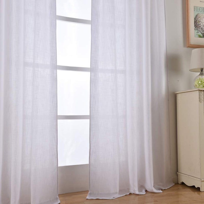 Valea Home Soft Burlap Natural Rod Pocket Window Curtain Panels for Living Room Patio Door  37 x 84 inches  1 Panel  White - Image 3