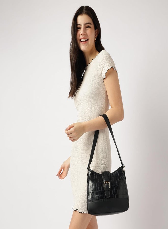 Fastrack Cherry on Top Shoulder Bag for Women | Medium Size with Buckle Lock, Top Zip Closure & Inner Access Pockets | Trendy Croco-Textured Everyday Shoulder Bag - Image 2