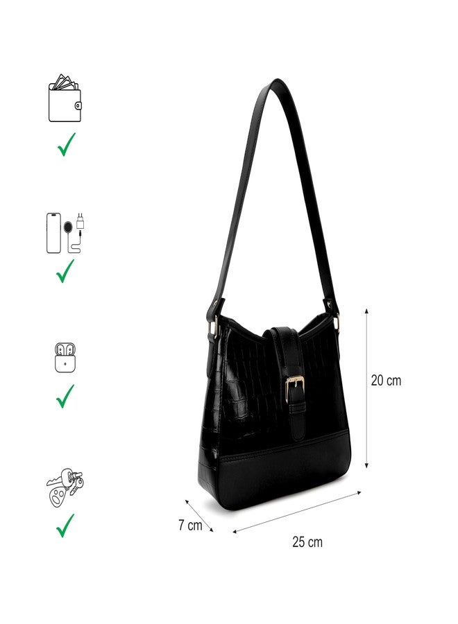 Fastrack Cherry on Top Shoulder Bag for Women | Medium Size with Buckle Lock, Top Zip Closure & Inner Access Pockets | Trendy Croco-Textured Everyday Shoulder Bag - Image 4
