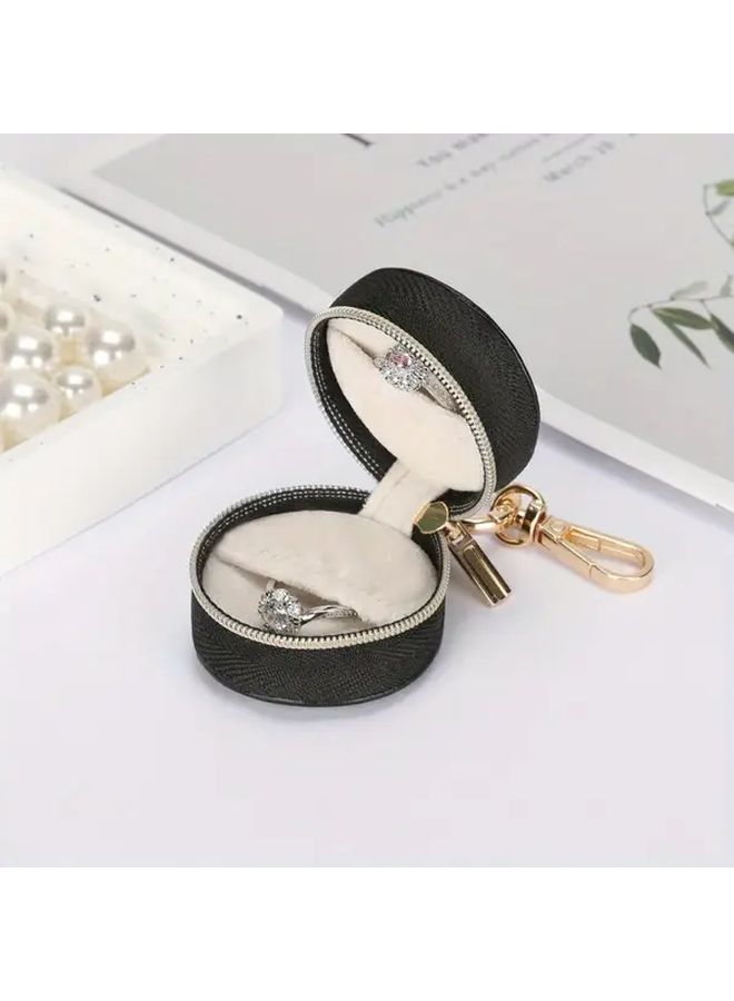 Black Portable Jewelry Box Organizer With Zipper Travel Case For Earrings Rings Necklaces - Image 2