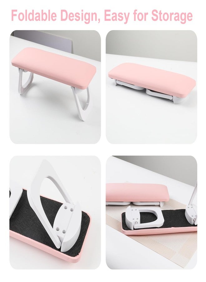 ANGNYA Nail Arm Rest for Nails Tech, Foldable Hand Stand for Nail Tech with PVC Table Mat Microfiber Leather Nail Arm Rest with Bracket Manicure Arm Rest for Nail Salon Technician (Pink) - Image 4