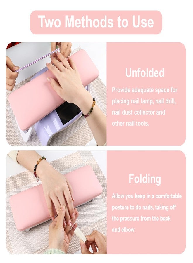 ANGNYA Nail Arm Rest for Nails Tech, Foldable Hand Stand for Nail Tech with PVC Table Mat Microfiber Leather Nail Arm Rest with Bracket Manicure Arm Rest for Nail Salon Technician (Pink) - Image 2