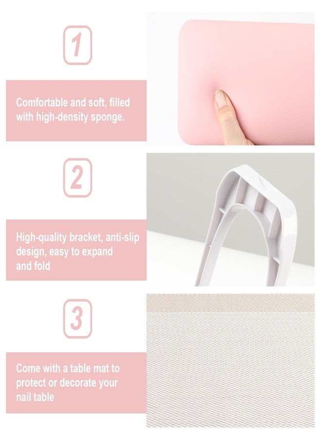 ANGNYA Nail Arm Rest for Nails Tech, Foldable Hand Stand for Nail Tech with PVC Table Mat Microfiber Leather Nail Arm Rest with Bracket Manicure Arm Rest for Nail Salon Technician (Pink) - Image 5