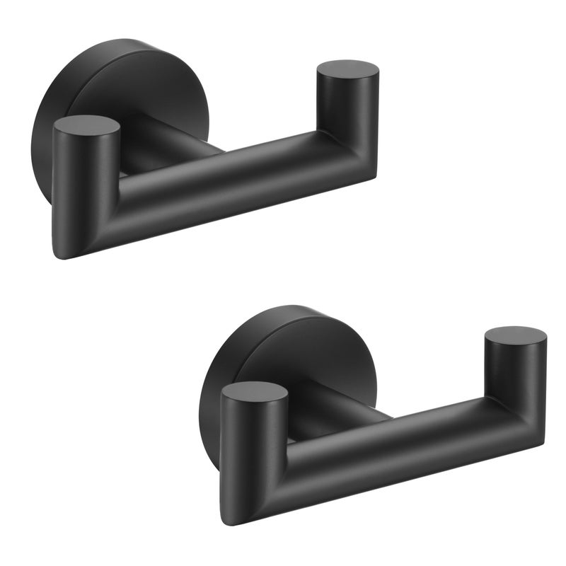 Matte Black 2 Pack Stainless Steel Towel Hooks Heavy Duty Wall Mount for Kitchen Bathroom Coat Hanging - Image 1