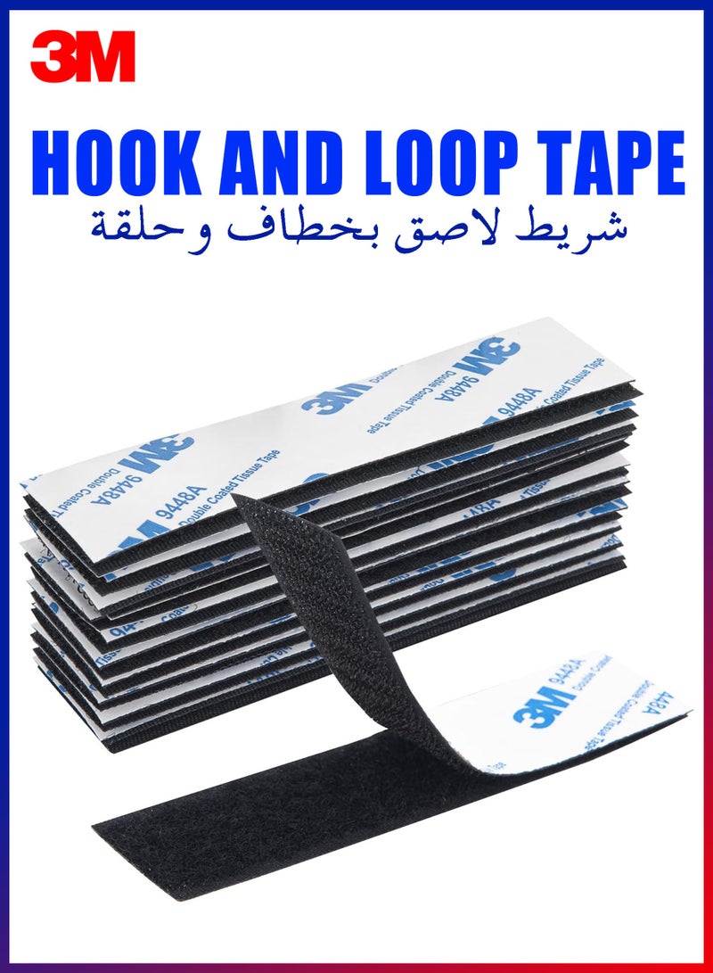 3M 20 Pairs Hook and Loop Tape 3cm×10cm, Self Adhesive Heavy Duty Mounting Tape, Black Nylon Interlocking Strip, Double Sided Carpet Tape for Rug & Mat Fixation, Picture Hanging Strips for Home & Car - Image 1