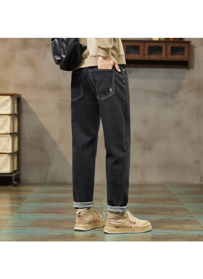 Generic - Versatile Casual Long Pants Jeans Mens Loose-Fit Straight-Leg Autumn 2024 New Trendy Branded Denim Pants For Male Youth Black - Image 1