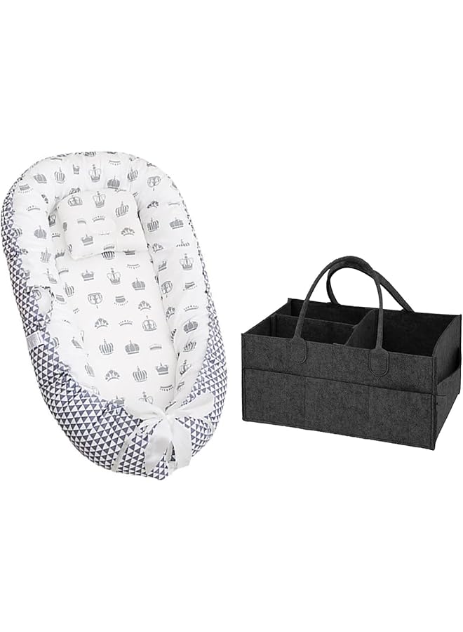 STAR BABiES Baby Bed Sleeping Pod With Caddy Diaper Organizer Grey - Image 1