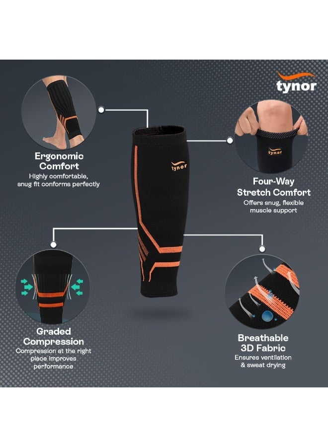 TYNOR Calf and Shin Support Air Pro, Black & Orange, Medium, 1 Pair - Image 4