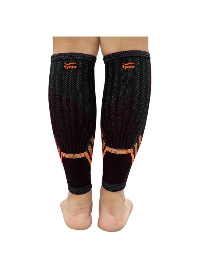 TYNOR Calf and Shin Support Air Pro, Black & Orange, Medium, 1 Pair - Image 1