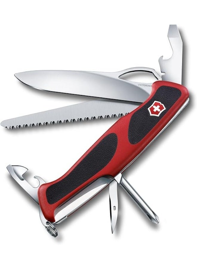 Victorinox Ranger Grip 78 Swiss Army Pocket Knife, Large, Multi Tool, 12 Functions, Locking Blade, One Hand, Red/Black - Image 1
