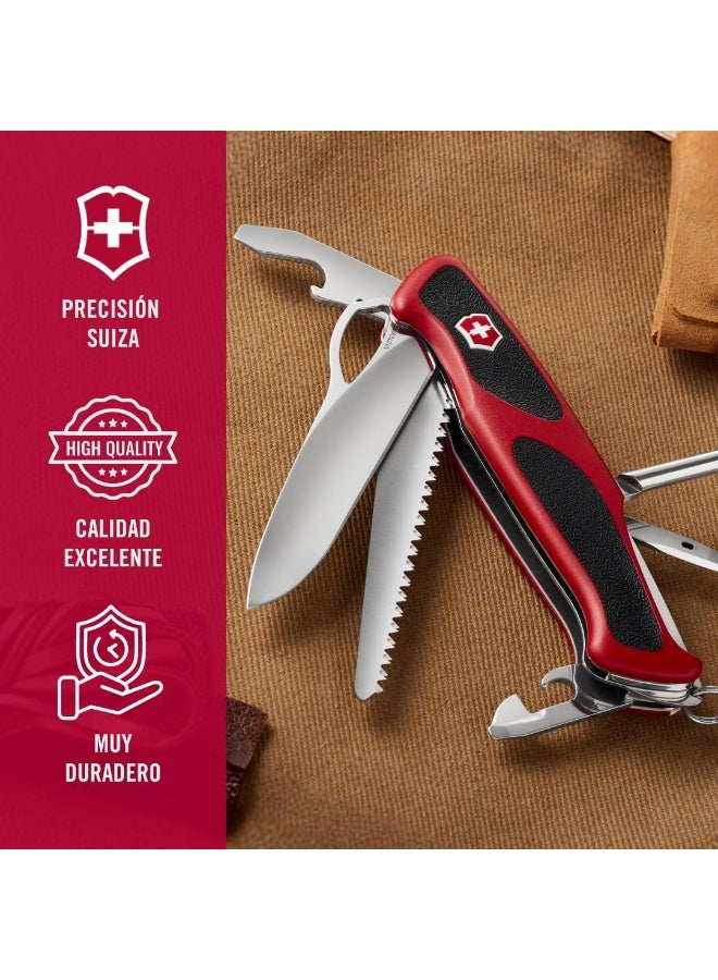 Victorinox Ranger Grip 78 Swiss Army Pocket Knife, Large, Multi Tool, 12 Functions, Locking Blade, One Hand, Red/Black - Image 3